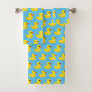 Bathing Bigfoot and rubber ducky wash rag, hand towel, bath towel