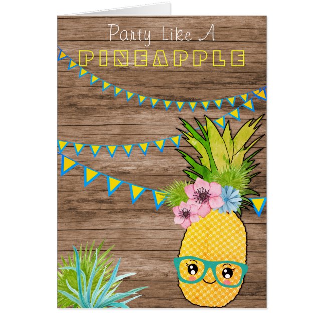 Kawaii Rustic Beach Party Pineapple Food Themed Cards (Front)