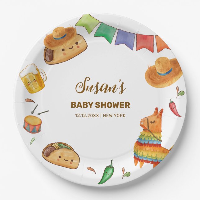 Kawaii Rustic Fiesta Taco Bout A Baby Shower  Paper Plates (Front)