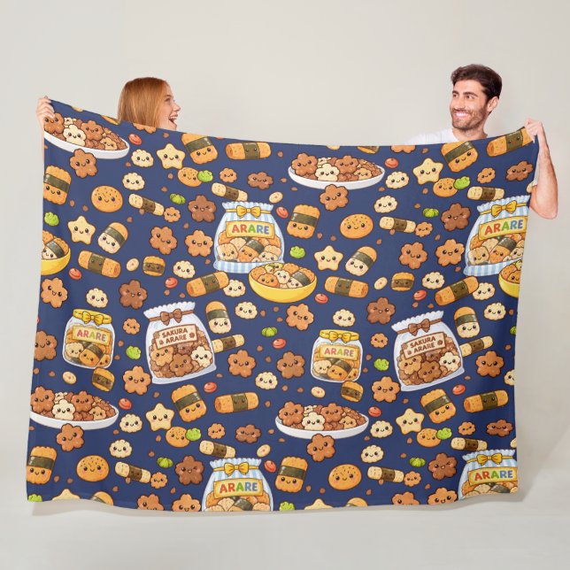 Kawaii Sakura Arare kakimochi Fleece Blanket (In Situ)
