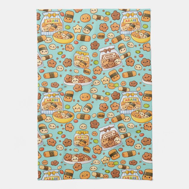 Kawaii Sakura Arare kakimochi Kitchen Towel (Vertical)