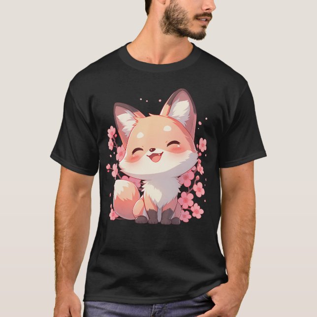 Kawaii Sakura Kitsune Cute Fox Cherry T-Shirt (Front)