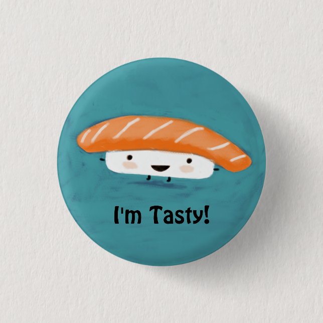 Kawaii Salmon Sashimi Button (Front)