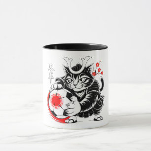 Kawaii Samurai Cat Soccer Gift for Anime Fans  Mug