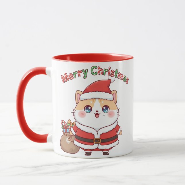 Kawaii Santa Cat Christmas Mug Gift for Cat Lovers (Left)