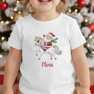 Kawaii Santa Claus Riding Rainbow Unicorn Baby T-Shirt