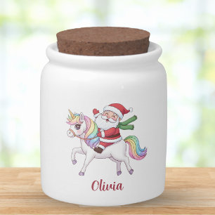Kawaii Santa Claus Riding Rainbow Unicorn Candy Jar