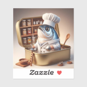 Kawaii Sardine Chef Inside Tiny Kitchen Sticker