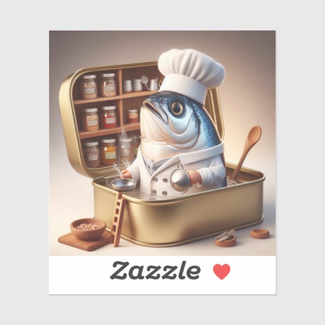  Kawaii Sardine Chef Inside Tiny Kitchen Sticker (Sheet)