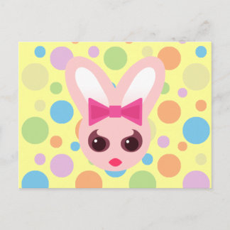 Kawaii Sassy Bunny Pink Bow & Mod Dots Postcard
