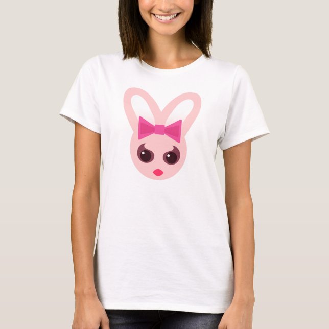 Kawaii Sassy Bunny Pink Bow T-Shirt (Front)