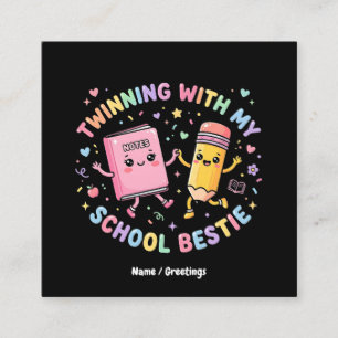  Kawaii School Bestie Twinning Friendship  Square Business Card