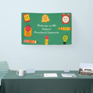 Kawaii School Supplies Teacher Classroom Welcome  Banner