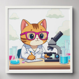 Kawaii Scientist Cat – Cute Nerdy Cat Photo Tile