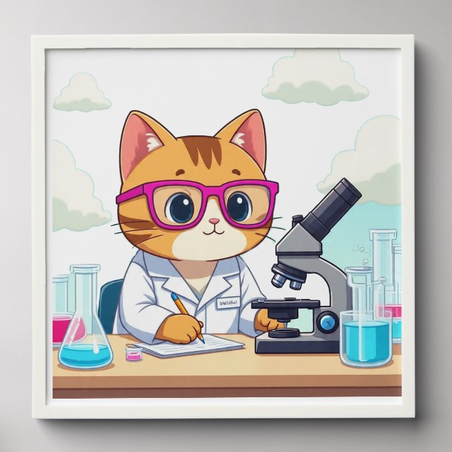 Kawaii Scientist Cat – Cute Nerdy Cat Photo Tile (Front Set)
