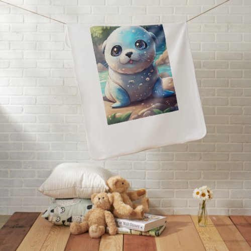 Kawaii Seal Pup Baby Blanket with Pearly Eyes