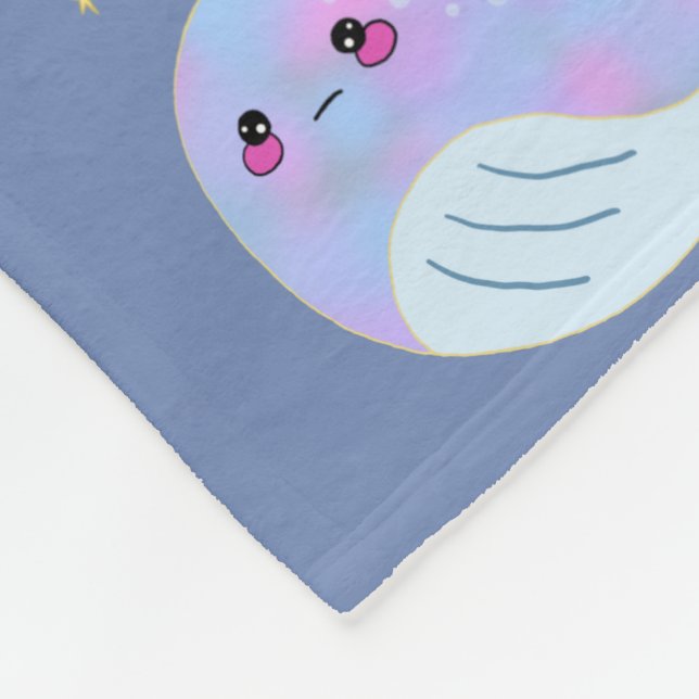 Kawaii Serious Narwhal Fleece Blanket (Corner)