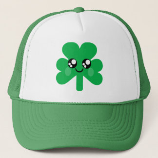 KAWAII SHAMROCK LUCKY IRISH HAPPY FACE TRUCKER HAT