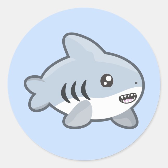 Kawaii Shark Classic Round Sticker (Front)