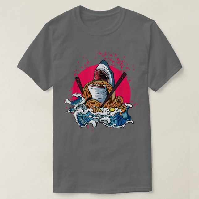 Kawaii Shark Japan Ramen Anime  T-Shirt (Design Front)