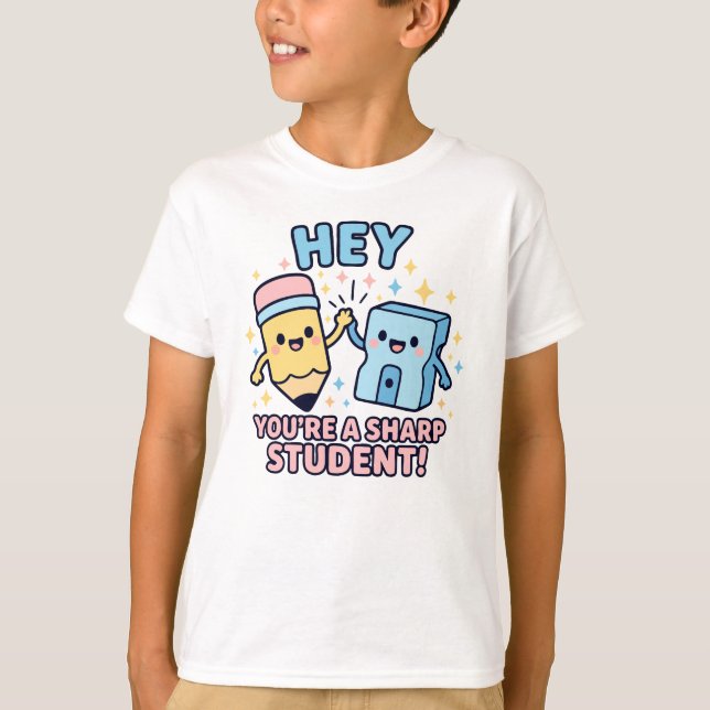 Kawaii “Sharp Student” Pencil & Sharpener T-Shirt (Front)