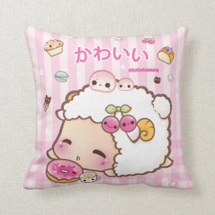 Kawaii sheep and cute donut throw pillow