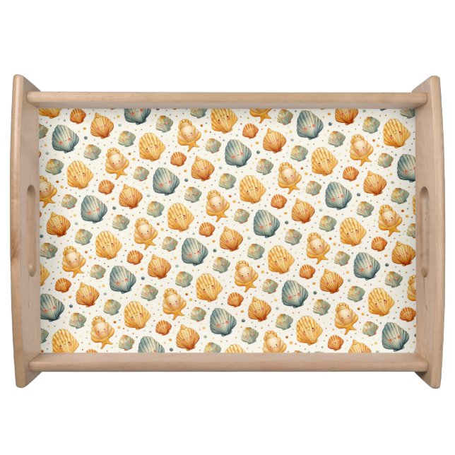 Kawaii Shells Yellow and Blue Serving Tray (Front)