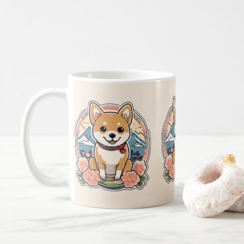 Kawaii Shiba Dogs With Cute Flowers Coffee Mug