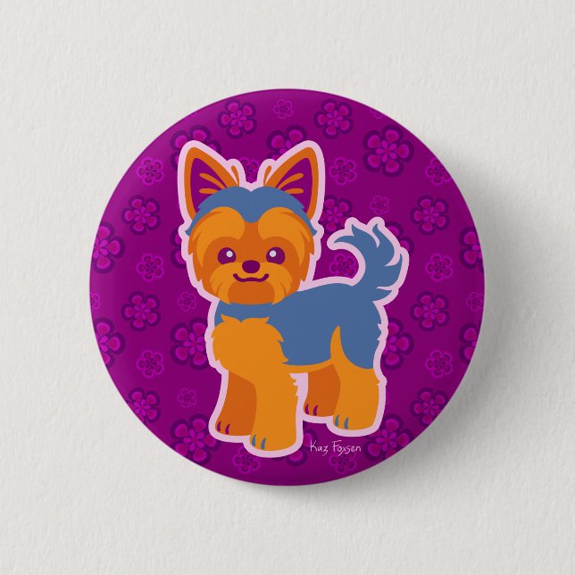 Kawaii Short Hair Yorkie Cartoon Dog Button (Front)