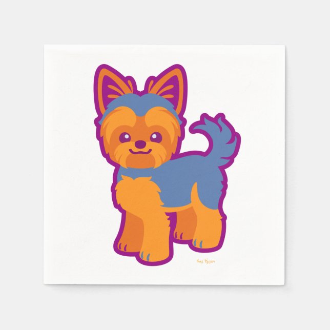 Kawaii Short Hair Yorkie Cartoon Dog Napkins (Front)