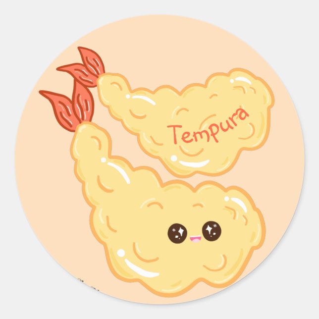 Kawaii Shrimp Tempura Drawing Japanese Classic Round Sticker (Front)