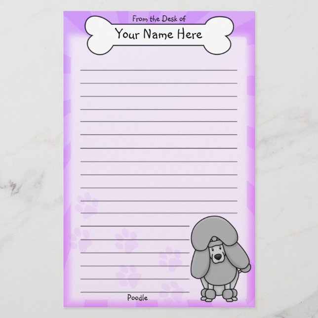 Kawaii Silver Poodle Stationery (Front)