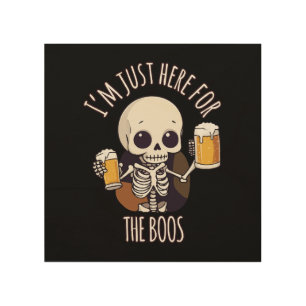 Kawaii Skeleton Halloween Oktoberfest Wood Wall Art