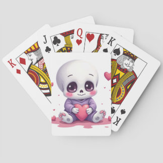 Kawaii Skeleton Holding Heart Poker Cards