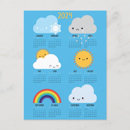 Kawaii Skies Happy Weather 2024 Calendar Postcard