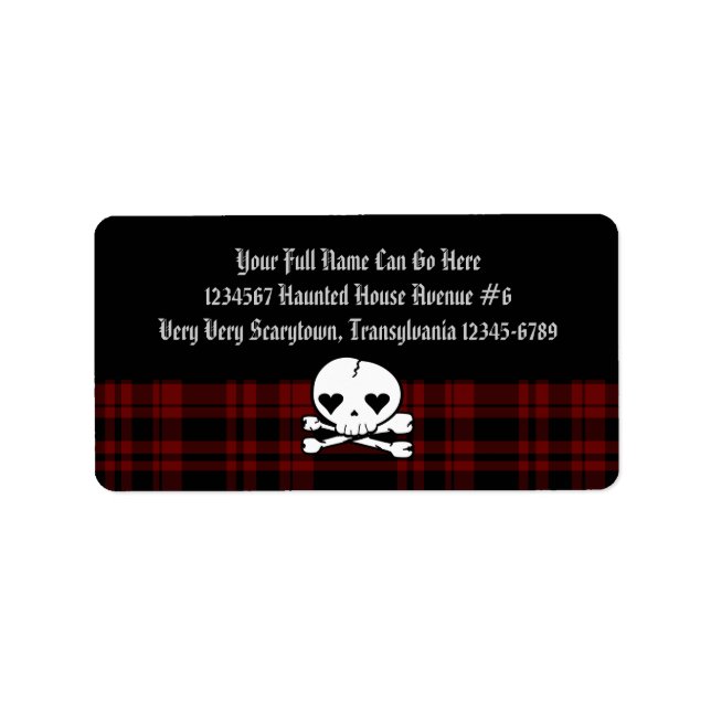 Kawaii Skull & Blood Red Plaid Label (Front)