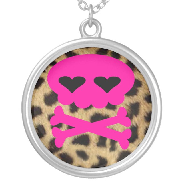 Kawaii Skull Cheetah Sterling Silver Necklace (Front)