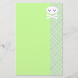 Kawaii Skull Crossbones on Punky Green Plaid Stationery