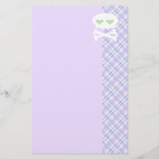 Kawaii Skull Crossbones on Punky Purple Plaid Stationery
