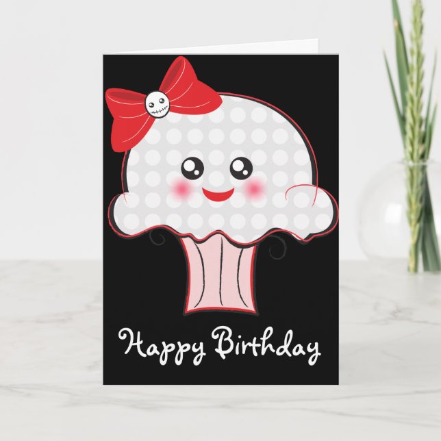 Kawaii Skull Cupcake Birthday Card (Front)