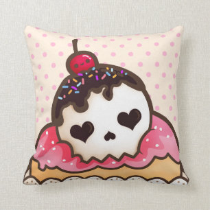 Kawaii skull cupcake throw pillow
