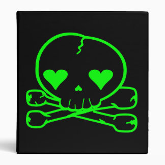 Kawaii Skull Death Rock Goth Green & Black 3 Ring Binder