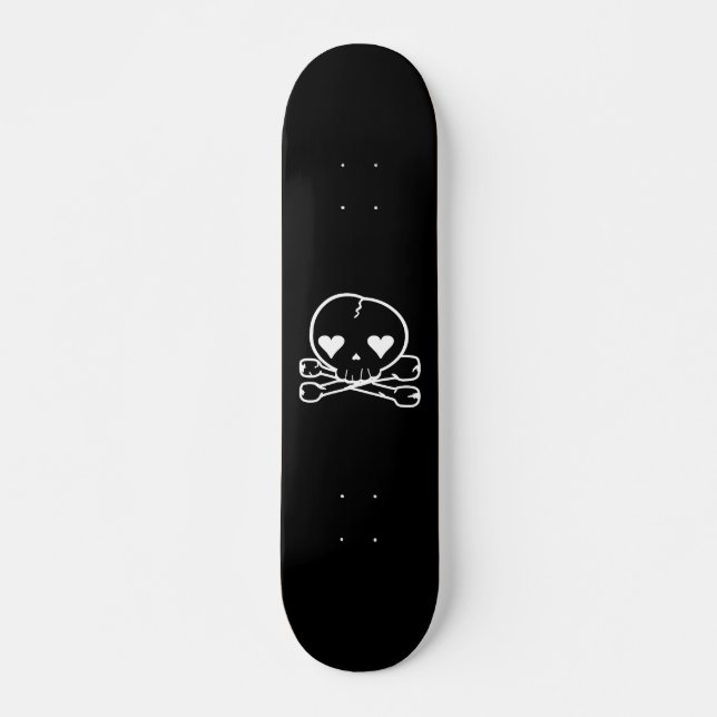 Kawaii Skull Gothic Lolita Black & Black Skateboard Deck (Front)