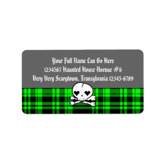 Kawaii Skull & Neon Green Plaid Label