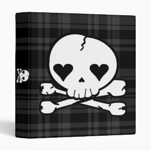 Kawaii Skull on Black Plaid Binder