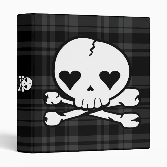 Kawaii Skull on Black Plaid Binder (Front/Spine)