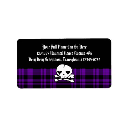 Kawaii Skull  Purple Plaid Label