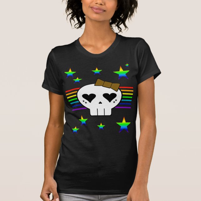 KAWAII SKULL RAINBOW STARS STRIPES T-Shirt (Front)
