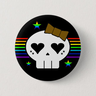 KAWAII SKULL RAINBOW STRIPES STARS PINBACK BUTTON