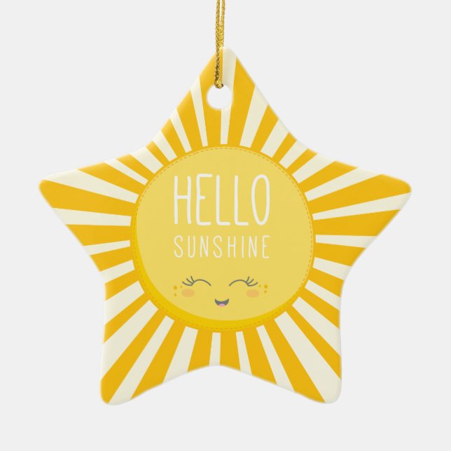 KAWAII SKY bright bold yellow smiling sun sunshine Ceramic Ornament (Front)